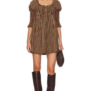 Free People Geometric Black and Tan Mini Dress